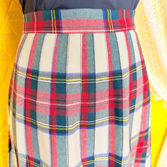 Vintage 80s 100% Wool Tartan Plaid Pleated Midi Skirt Size 6 | Made in Scotland - Picture 9 of 14
